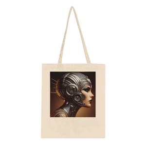 Tote Bag Art Deco Classic Tote Bag &quot;Futuristic Flapper&quot; Printed on both sides, beige or black canvas. Great gift item all year long.