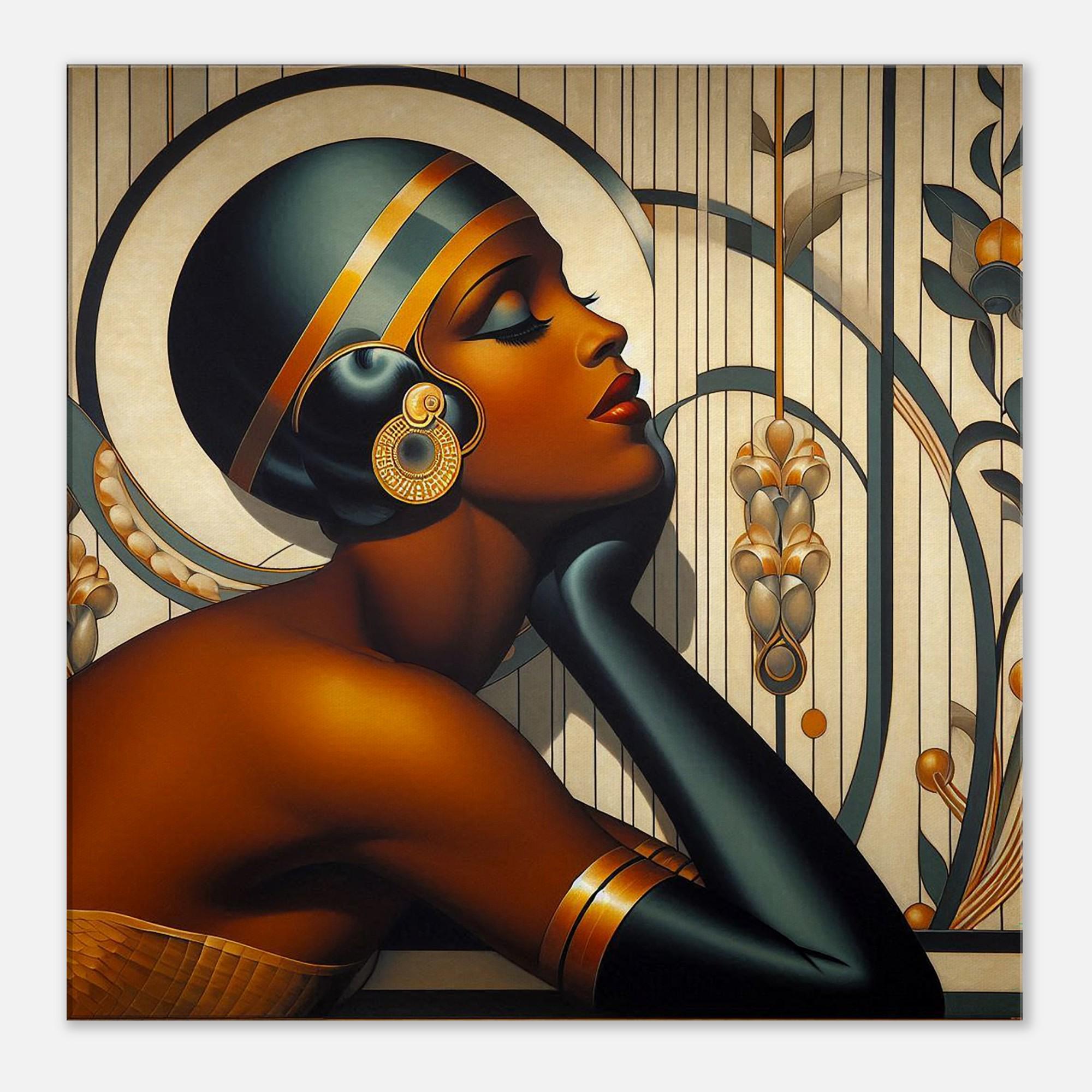 Art Deco Wall Art "Magnifique Fille" Printed on Thin Canvas. Pretty Lady image will enhance your home, office, or give as gift.