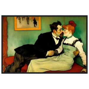 Belle Epoque Wall Art Toulouse-Lautrec Style "Gli amanti" Classica carta opaca stampa con cornice in legno e poster