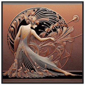 Quadro da parete Art Déco "Elegant Lady" stampato su carta opaca classica con cornice in legno. Elegante per casa, ufficio o come regalo. Rame. Elegante.