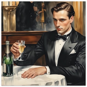 Arte murale Art Déco "Lo champagne è il modo migliore per dire "ti amo" in qualsiasi lingua". Stampato su carta semilucida classica 12 x 12