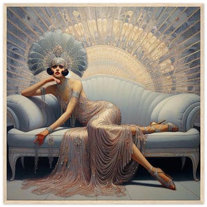 Art Deco Wall Art &quot;Beauteous&quot; Printed on Premium Matte Paper Wooden Framed in Black or Natural Wood. Lovely neutral colors for any room.