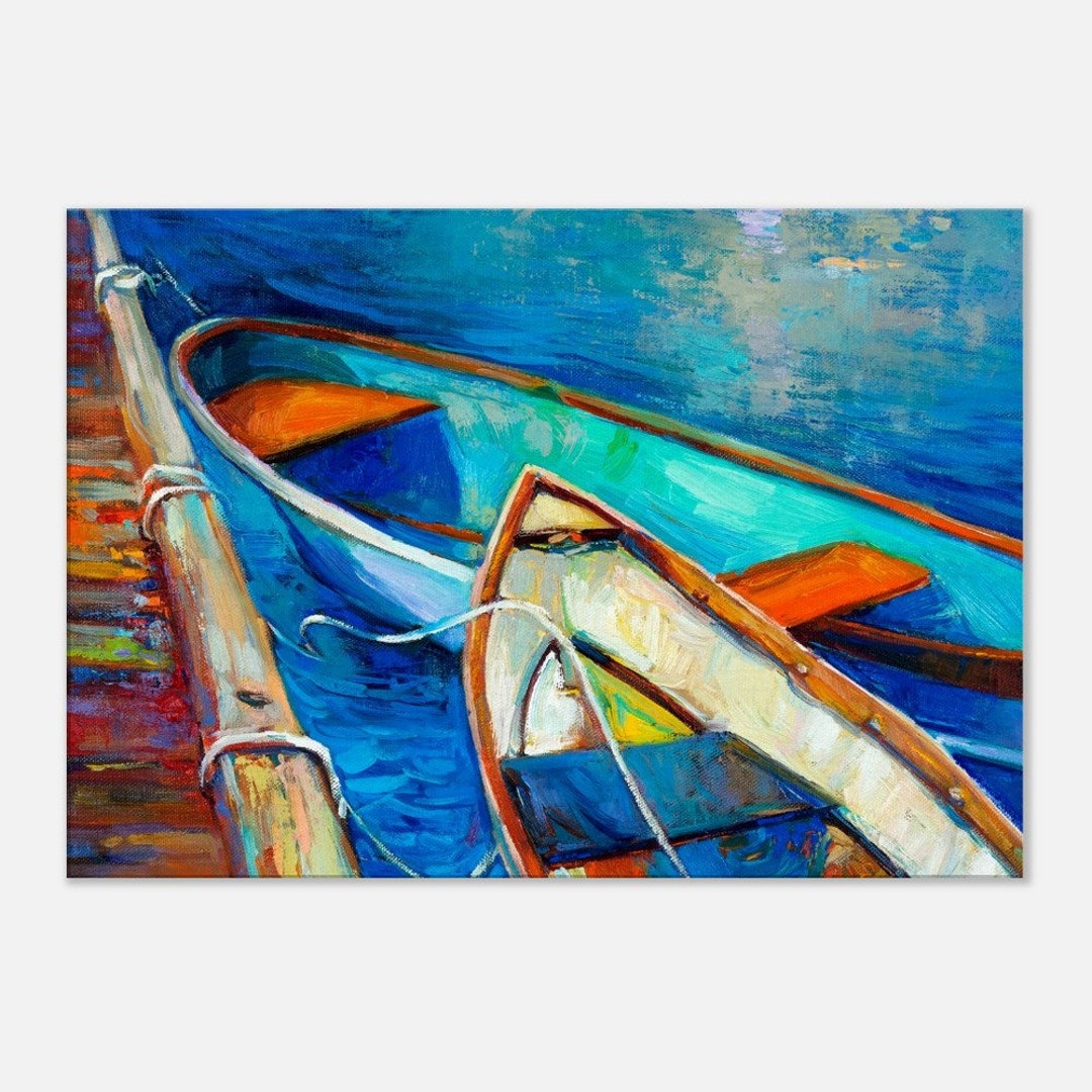 Abstract Nautical Graphics Abstract Nautical Wall Art Two Boats Tied up at the Dock Printed on ...