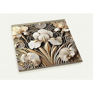 Pacote com 10 cartões quadrados em branco estilo Art Déco "Ivory Iris" (SOMENTE EUA E CANADÁ, sem relevo, sem acabamento laminado). Presentes para o Dia das Mães, avó e vovó.
