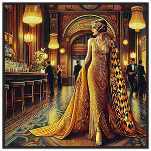 Poster con cornice in legno di carta opaca di alta qualità "Alluring" di Harlequin, motivo Art Déco da parete. Splendida immagine che evoca un'epoca passata. Regalo.