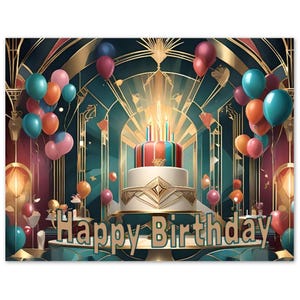 Kunstgeburtstagskarten birthday deco Art Deco "Happy Birthday " 10 Grusskarten blanko mit Umschlägen 11,5 x 14 cm Nicht geprägt