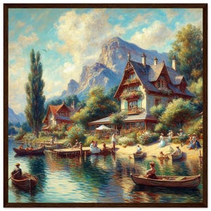Renoir Wall Art Style &quot;Vintage French Lakeside Sunday Afternoon&quot; Wooden Framed Print vintage, auguste Renoir, renoir paintings