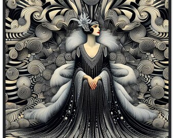 Art Deco Wall Art "Dream" Printed on Matte Paper Wood Framed