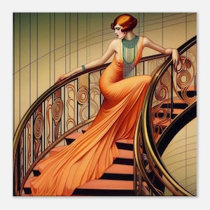 Art Deco Wall Art &quot;Curvaceous Stairway&quot; Printed on Thin Canvas. For any room in your home, office, or as a gift.