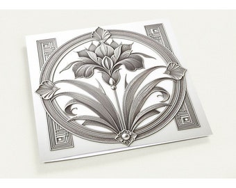 Blank Note Cards "Silver Iris" Elegant Stationery, Botanical, Art Nouveau, Luxury Correspondence. (no foil, not embossed).
