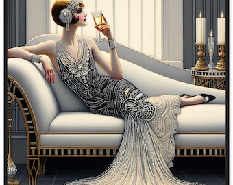 Wall Art "The Beaded Dress" Elegant Fashion, Vintage Glamour, Chic Decor, Luxury