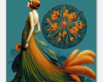 Art Deco Floral Circle Canvas Print, Pretty Colors Wall Art