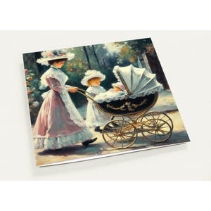 Pacote com 10 cartões de visita em branco de 13,7 cm x 13,7 cm com o tema "Going for a Stroll", envelopes brancos padrão (somente EUA e Canadá). Presentes para o Dia das Mães, vovó e vovó.