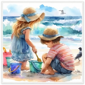 Children Wall Art Children &quot;Kids Playing in the Sand&quot; printed on Classic Matte Paper in choice of Frame Color
