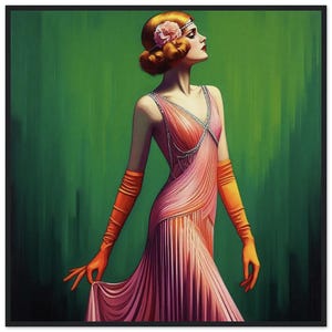 Art Deco Wall Art &quot;Pretty in Pink&quot; Printed on Classic Premium Matte Paper Wooden Framed Poster. Art Deco, Minimalist, Modern.