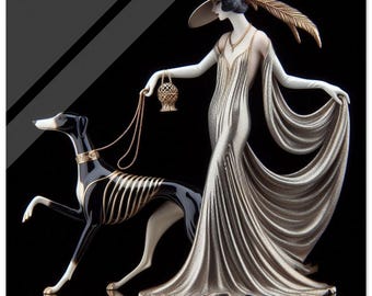 アールデコ調ウォールアート「ウィペットウォーク」アクリルプリント 洗練されたフィギュアデザイン