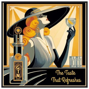 Manifesto pubblicitario Art Deco Wall Art "The Taste That Refreshes" stampato su carta opaca di alta qualità con cornice in legno nero. Solo per divertimento. Regalo.