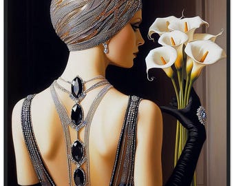 Art Deco "Calla Elegance" Framed Print, Modern Home Decor