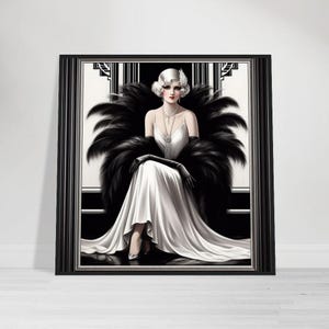 Art Deco Wall Art &quot;Harlow-esque&quot; Printed on Premium Matte Paper Framed in Wood. Update your Art Deco collection and Hollywood connection.