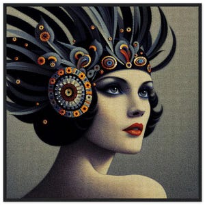 Art Deco Wall Art &quot;Chapeau Noir&quot; Premium Matte Paper Framed in Black