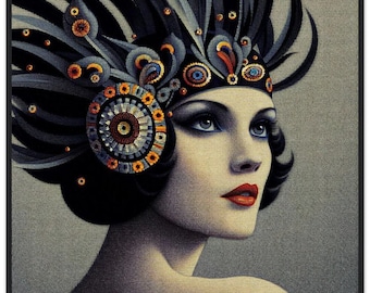 Art Deco Wall Art  "Chapeau Noir" Black Framed Portrait Print fashion glamorous elegant luxe