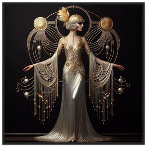 Art Deco Wall Art &quot;Cosmos&quot; Printed on Premium Matte Paper Framed in Black Wood. Stunning representation of Art Deco period.