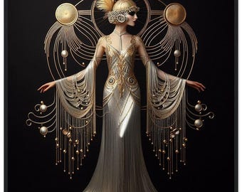 Art Deco Wall Art "Cosmos" Printed on Premium Matte Paper Framed in Black Wood. Stunning representation of Art Deco period.