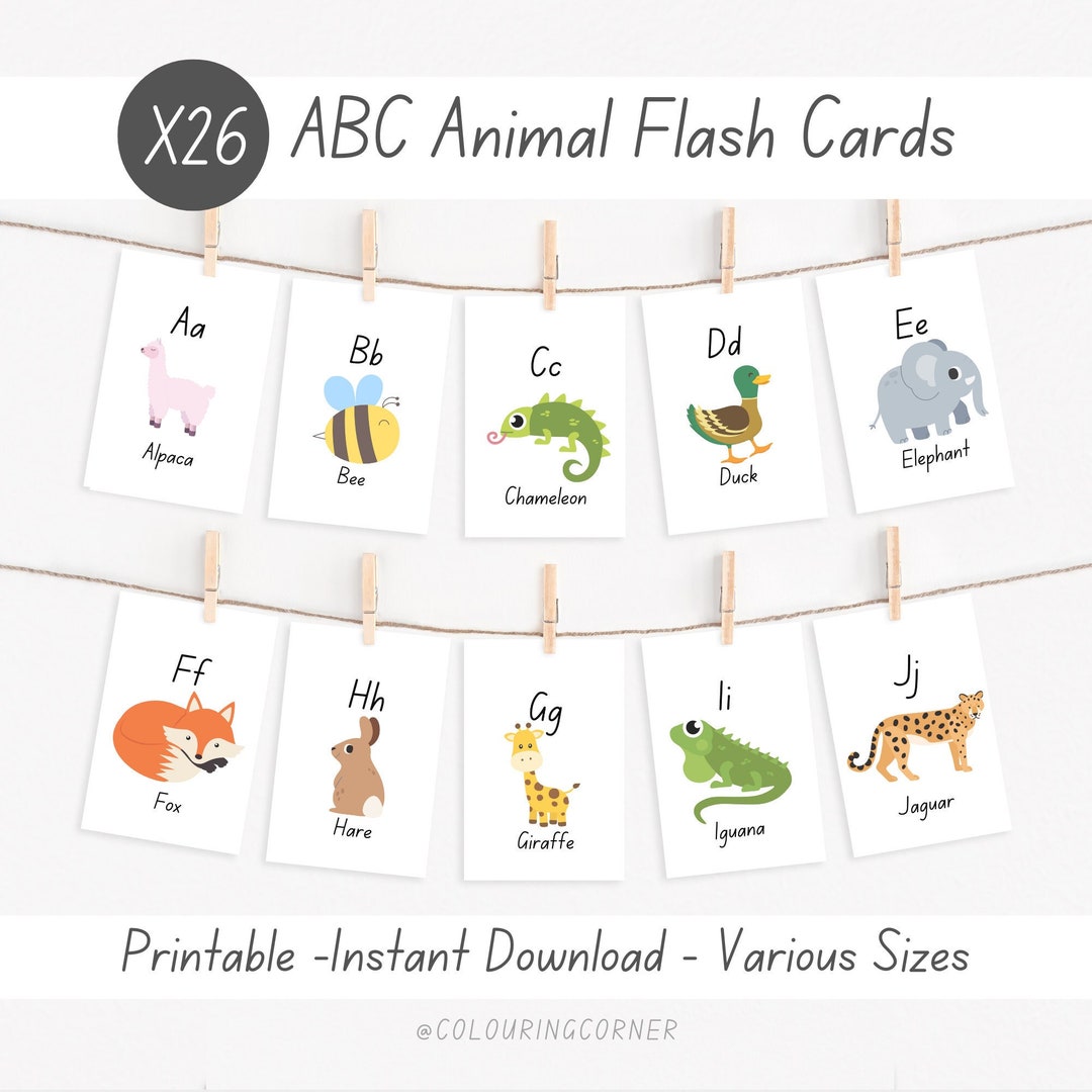 26 ABC Animal Flash Cards Montessori Flashcards Preschool Etsy