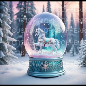 Globo de neve de cavalo carrossel 3D para copo reto de 20 onças 4 designs de design de sublimação, copo Download digital instantâneo PNG, PNG