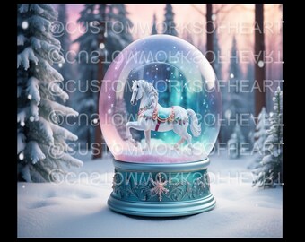 3D Carousel Horse Snow Globe for 20oz Straight Tumbler 4 Designs  Sublimation Design, Tumbler PNG Instant Digital Download,  PNG