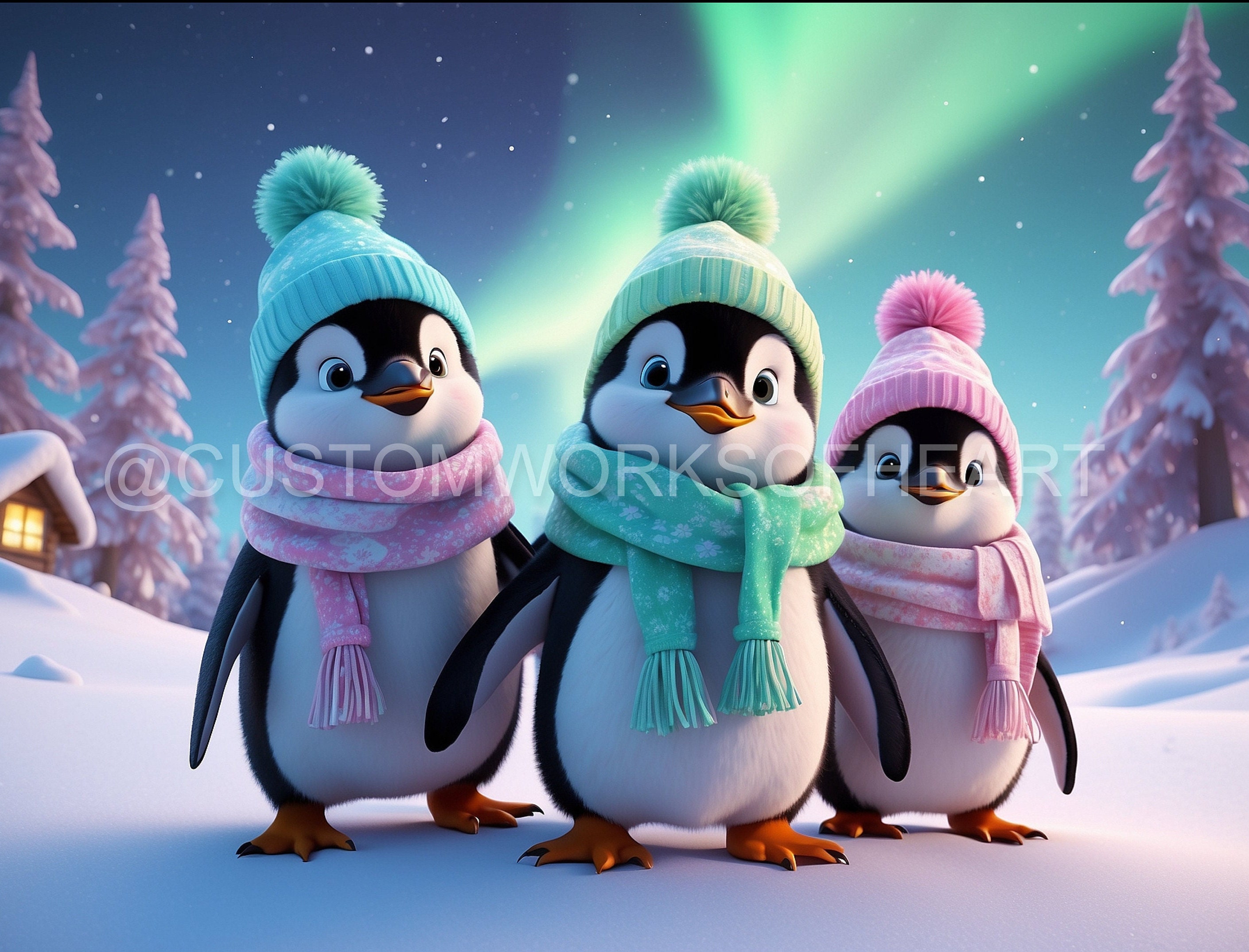 Cute Penguin Tumbler Wrap - 4 PNG digital designs for download to sublimate