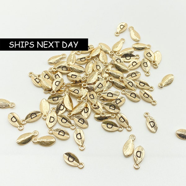 10pcs GLOSS Gold Initial Leaf Charm Leaves Necklace Charm Bracelet Charm Pendant Dainty Charm