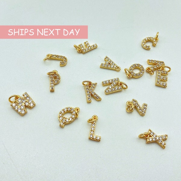 Gold Pave Initial Charms, Cubic Zirconia Alphabet Letter Charms, Initial Charms for Jewelery, Alphabet Pendant