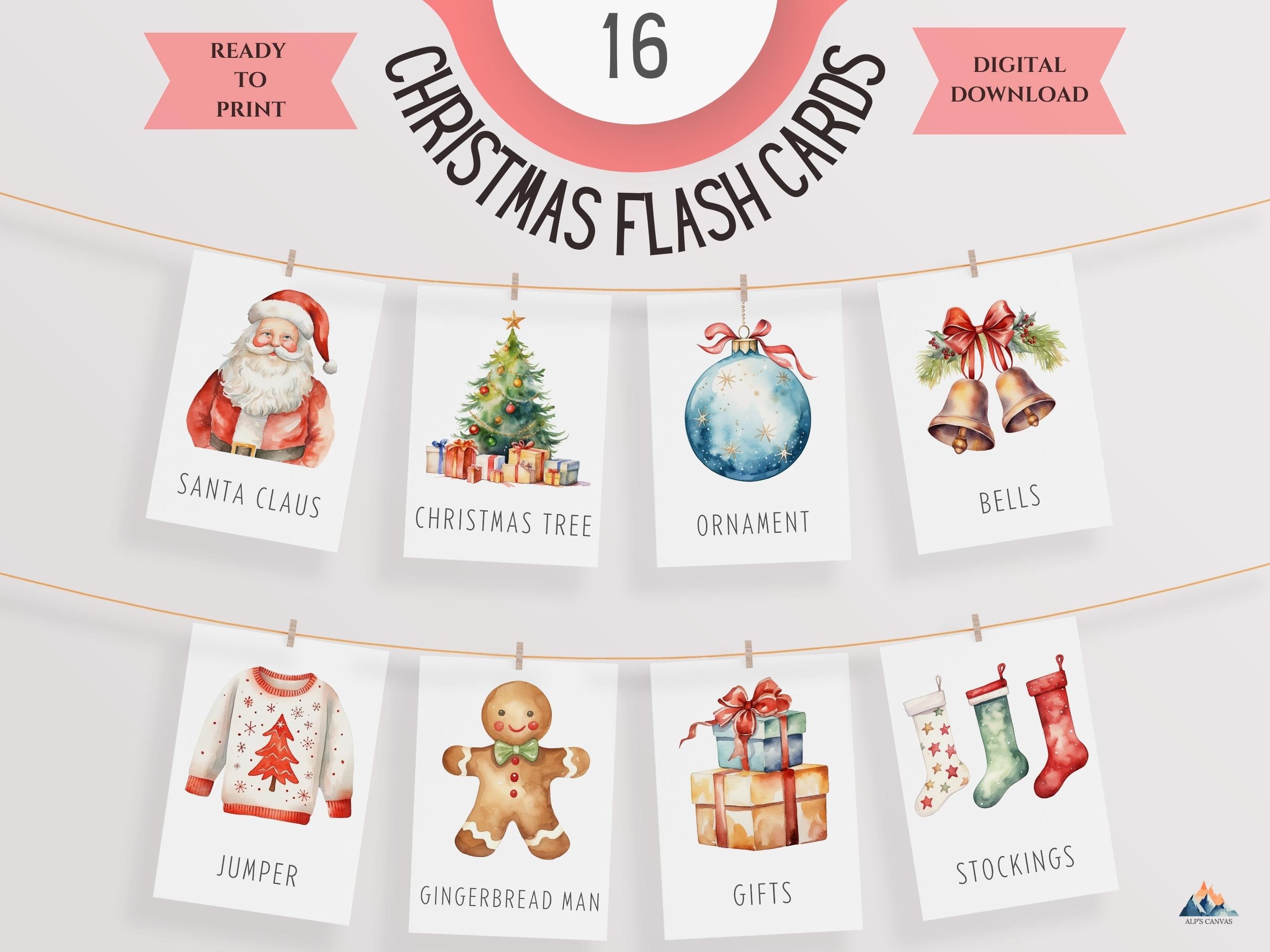 Christmas Flashcards for Kids, Christmas Flashcards, Montessori Toddler