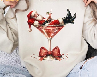 Santa's Hot Mess Sweatshirt, Santa Christmas Martini Shirt, Festive Christmas Martini Sweatshirt,  Gift for Her, Women’s Holiday Gift