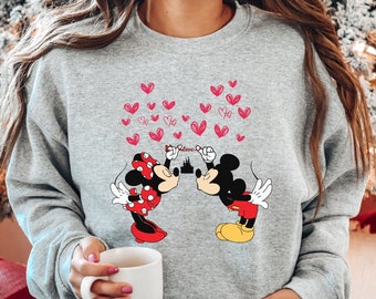 Disney Mickey Minnie Love Valentine Sweatshirt, Mickey And Minnie Valentines Shirt, Kiss Love Valentine Shirt, Valentine Matching Sweater