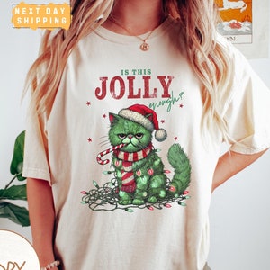 Is This Jolly Enough Comfort Colors Shirt, Cute Cat Christmas Shirt, Funny Holiday Shirt, Cat Lover Christmas Gift, Merry Christmas Tee
