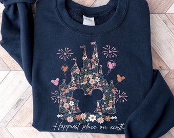 Disney Castle Floral Sweatshirt, Vintage Disney Sweatshirt, Happiest Place on Earth Sweatshirt , Magic Kingdom Sweatshirt