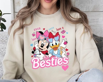 Disney Valentine Bestie Sweatshirt, Valentine Sweatshirt, Minnie and Daisy Shirt, Matching Disney Shirt, Disney Trip 2024, Valentine Gift