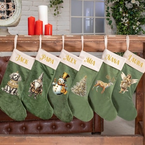 Personalized Christmas Stockings Velvet Stocking for Holiday Decoration Applique Stocking, Family Name Stocking, Christmas Gift for Family