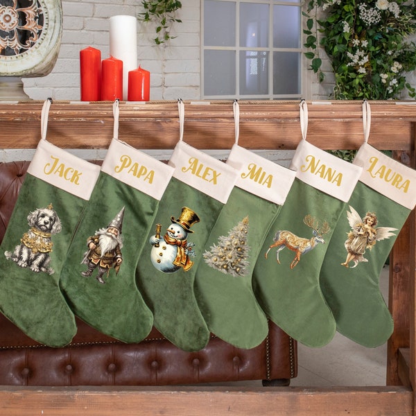 Personalized Christmas Stockings Velvet Stocking for Holiday Decoration Applique Stocking, Family Name Stocking, Christmas Gift for Family