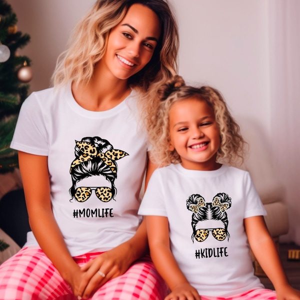 Mom Life Kid Life Shirt, Mom Life Shirt, Gift For Mom, Mom Daughter Shirt, Mom Life Shirt, Leopard Mom Shirt, Messy Bun Mom Shirt