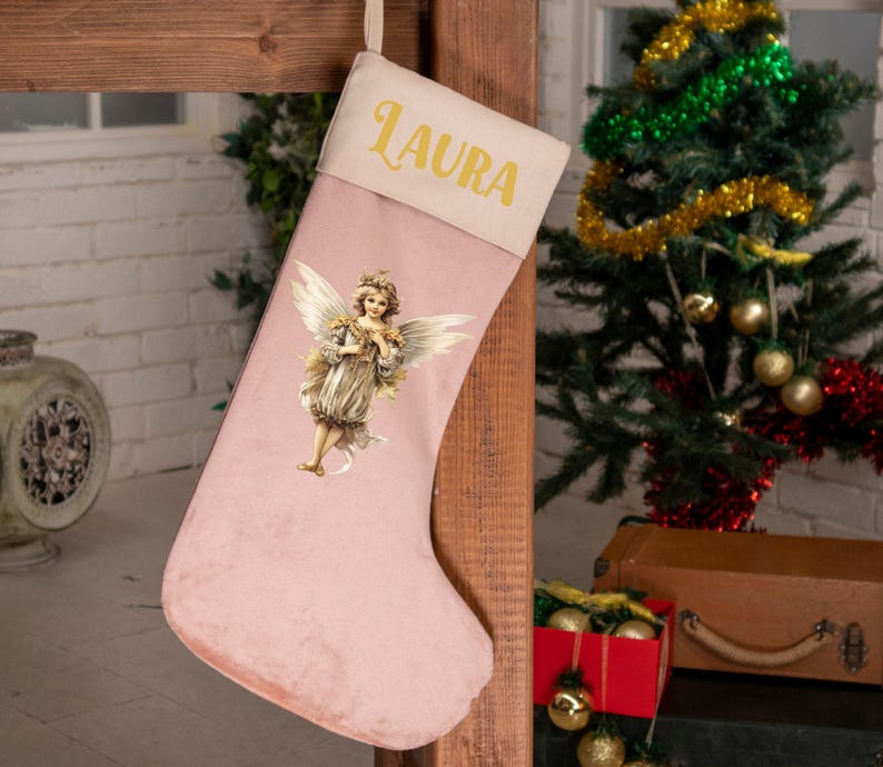 Personalized Christmas Stockings Velvet Stocking for Holiday Decoration Applique Stocking, Family Name Stocking, Christmas Gift for Family image 3