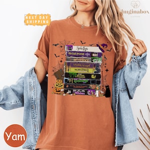 Retro Halloween VHS Stack Comfort Colors Shirt, 90s Horror Movie Tee, Vintage Witchy Fall Aesthetic Spooky T-Shirt
