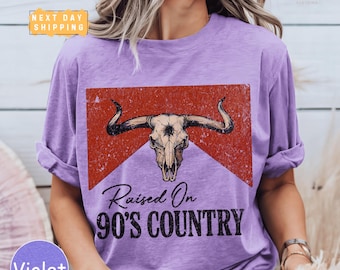 Distressed Vintage Raised on 90s Country Comfort Colors Shirt, Western Cowgirl Style Tee, Nashville Girls Trip Shirt, Country Concert Outfit