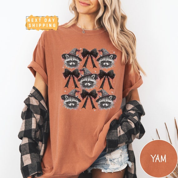 Comfort Colors Halloween Raccoon Shirt, Cute Raccoon Coquette Tee, Cute Fall Shirt, Spooky Season, Gift For Halloween, Fall Raccoon Shirt