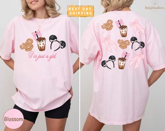 I'm Just a Girl Magical Comfort Colors Shirt, Two Sided Watercolor Magical Cake Tee Pink Coquette Bow Coffee, Girly Magic Park Princess