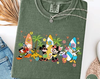 Mickey and Friends Beach Comfort Colors Shirt, Disney Summer Vacation Tee, Mickey Surfing Shirt, Disney Beach Party Family Shirt