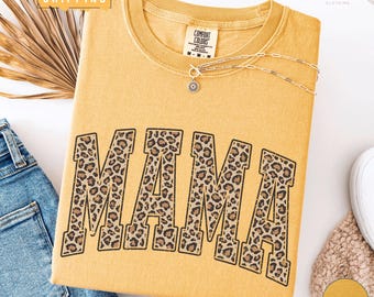 Comfort Colors Vintage Leopard Mama Shirt, Retro Mom Life Tee, Mother's Day Gift, Leopard Print Mama T-Shirt