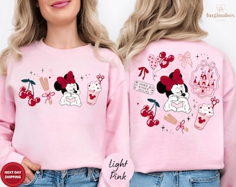 Valentine Minnie Inspired Sweatshirt Disney Love Graphic, Pink Heart Disney Style Sweater Girly Valentine Gift